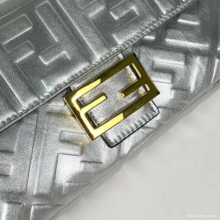 Cheap Leather Nappa Fendi Silver Medium Baguette FF In Motif Bag 0420